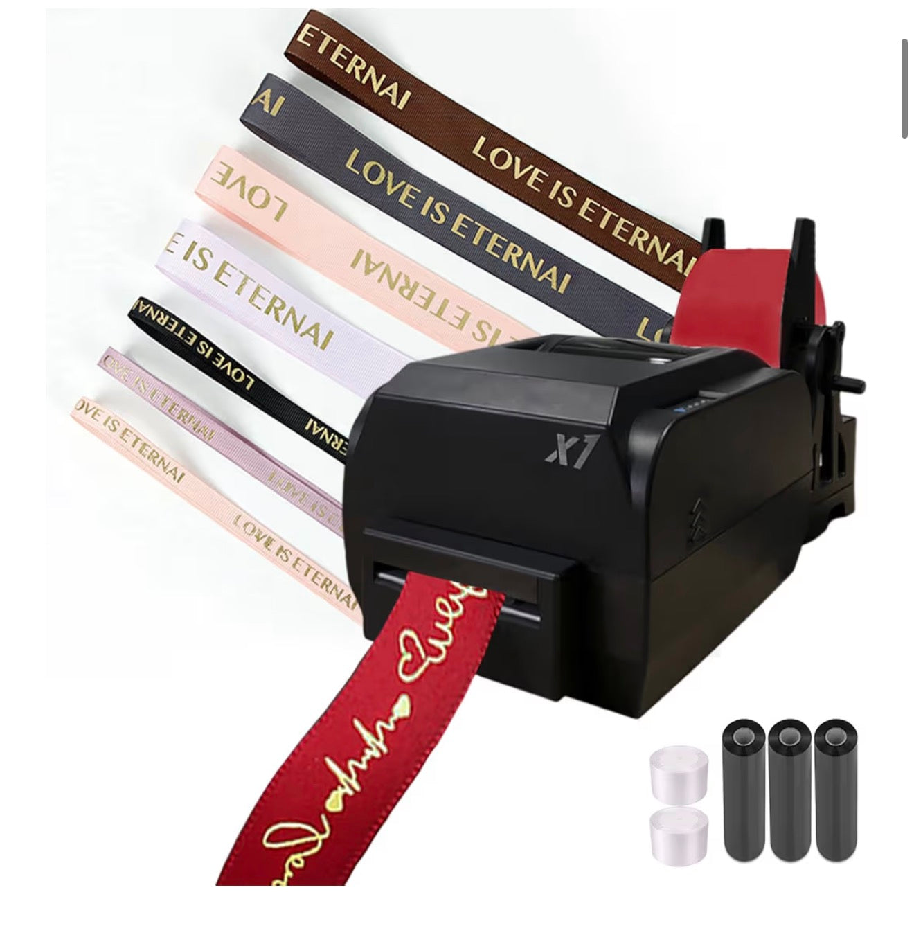 Satin ribbon printing machine with stand, 200 DPI digital tape printer, thermal label printer, foil stamping machine, 150mm/s, supports more than 50 languages, tape