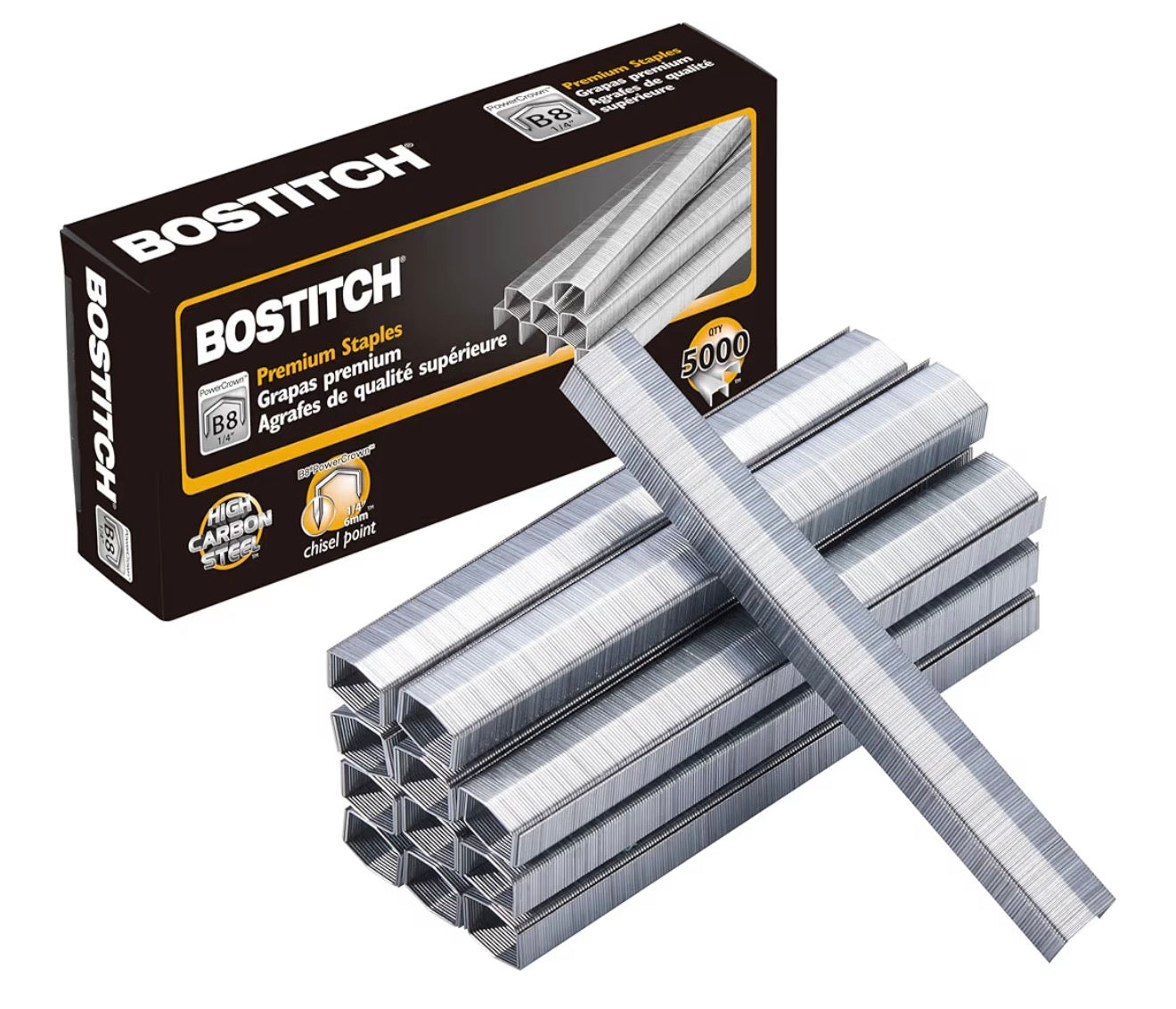 Bostitch Office B8 PowerCrown - 0.25 inch staples, 5,000 staple pack (STCRP21151/4), silver color